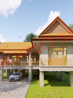 แบบบ้านชั้นเดียวทรงไทย ยกพื้นสูง สไตล์ไทยประยุกต์ NA-108 ขนาด 168.12 ตร.ม. 2 ห้องนอน 3 ห้องน้ำ