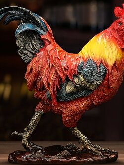 ไก่ฟ้ามงคล,ไก่โชคดีทองเหลืองลงสี เครื่องประดับปรับฮวงจุ้ยเสริมดวงการเงิน การค้า