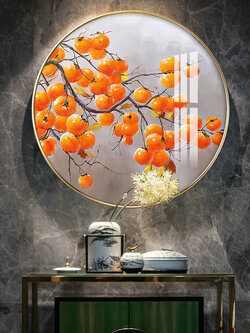 #ภาพวาดจีนแบบร่วมสมัย ทรงกลม พร้อมกรอบ(คละสี) ไม่มีกระจก