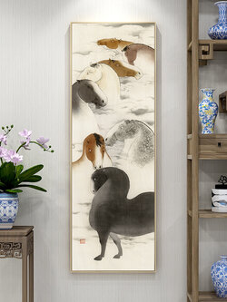 #ภาพวาดสไตล์จีนร่วมสมัย กรอบหนา 3.5 cm. ขนาด 33x93 cm. /ไม่มีกระจก