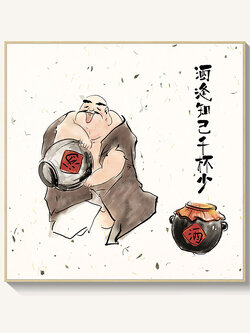 #ภาพวาดสไตล์จีนร่วมสมัย กรอบหนา 3 cm. ขนาด 60x60 cm. /ไม่มีกระจก