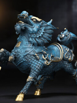 กิเรนคู่เนื้อทองเหลืองลงสีคุณภาพสูง เสริมดวงการงานการเงินป้องกันสิ่งชั่วร้าย