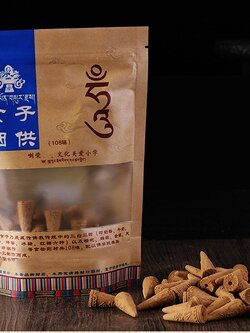 กำยานทิเบต กำยานผงธูปไม้จันทร์แท้อัดแท่งลงอักษรทิเบต ขนาด 115 กรัม(65-70เม็ด)/ถุง