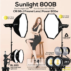 Sunlight 800B ชุดไฟคู่ถ่ายวีดีโอ Sunlight T4 ปรับสีได้ 2700 - 6500K ขาตั้งไฟ BL220 พร้อม Octabox 95