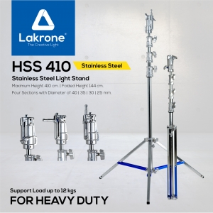 HSS 410 ขาตั้งไฟแบบสแตนเลส Heavy Duty Stainless Steel Light Stand ปรับได้ 144 - 410 ซม.