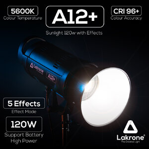 Lakrone A12+ Sunlight 120W with Effects ไฟแอลอีดี 120 วัตต์ มีเอฟเฟคในตัว รองรับแบตเตอรี่ พกพาสะดวก เล็กแต่แรง พร้อมอุปกรณ์ในชุด